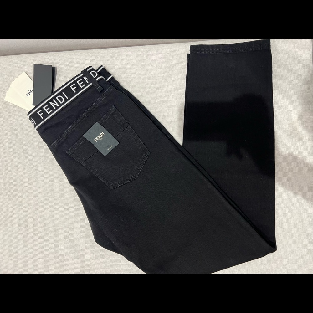 FENDI MENS EMBROIDERED BLACK JEANS SIZE:36/34 BRAND NEW